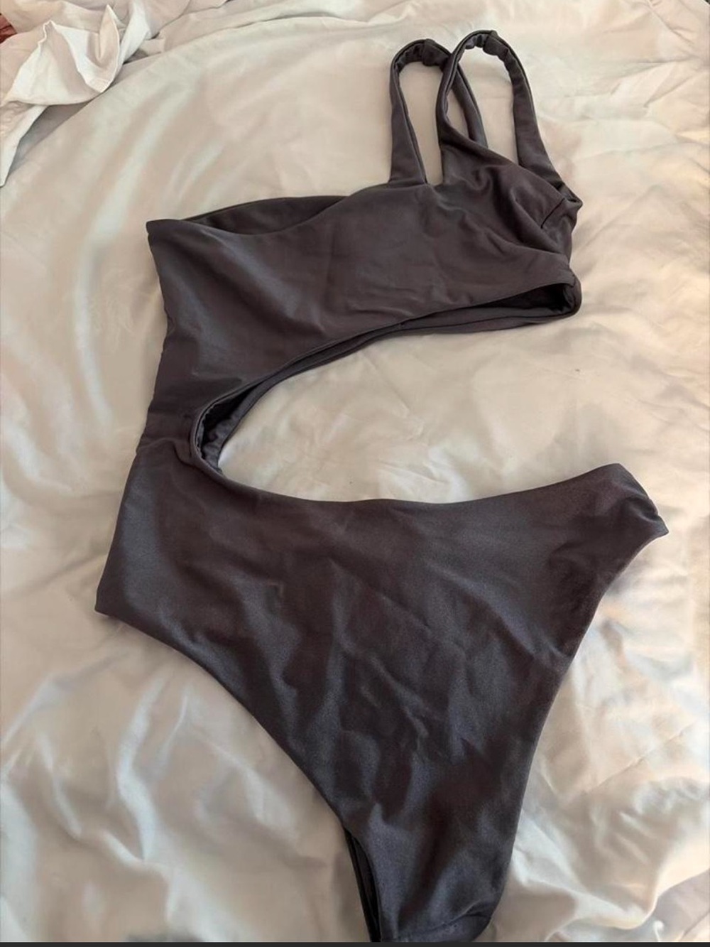 SHEIN Charcoal One-Shoulder Cutout One-Piece